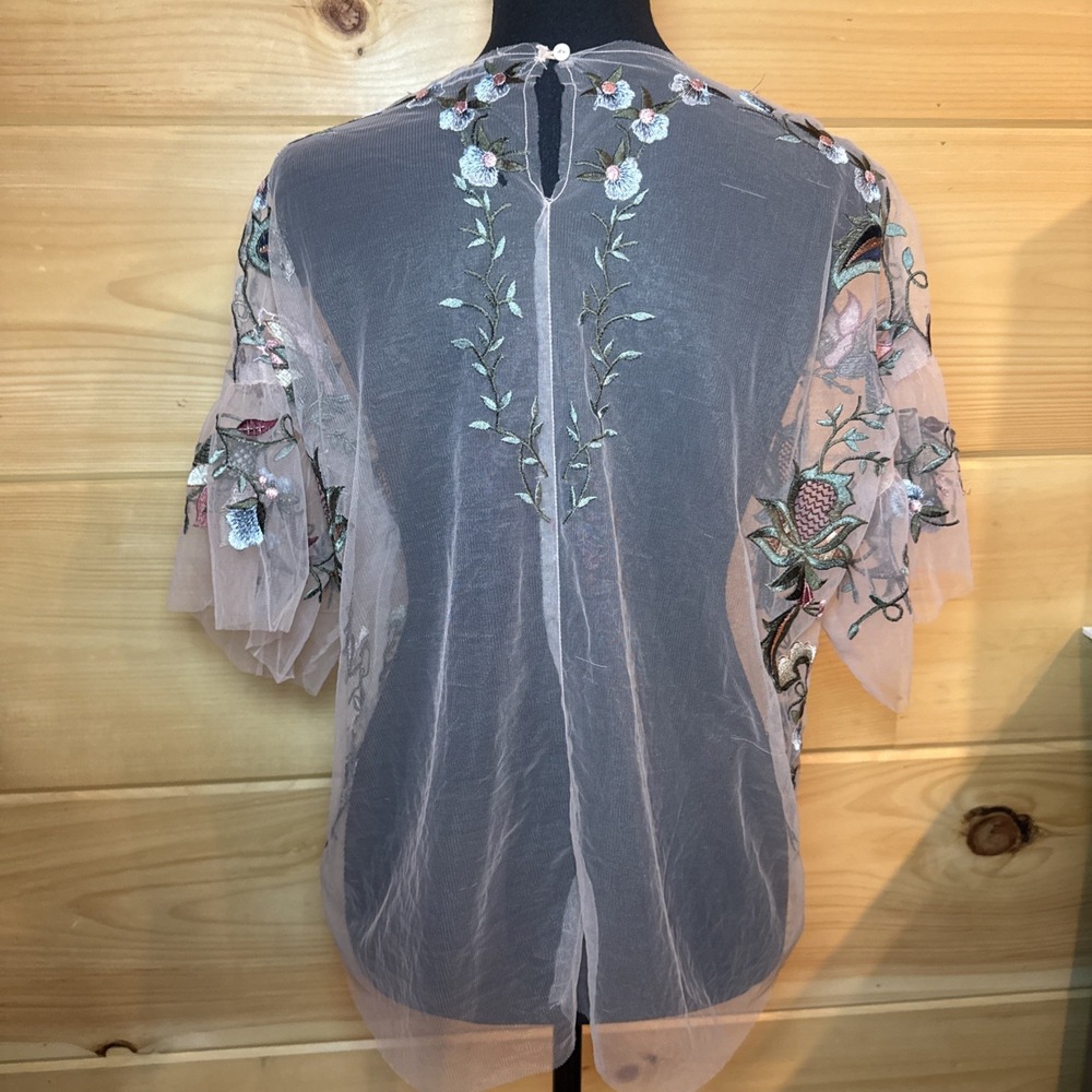 Zara Top Womens M Sheer Floral Boho Whimsical Cottagecore Romantic Fairycore - Picture 2 of 16